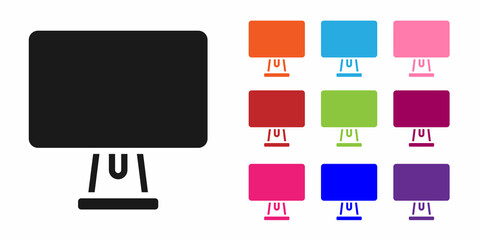 Poster - Black Computer monitor screen icon isolated on white background. Electronic device. Front view. Set icons colorful. Vector