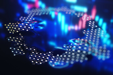 Poster - Abstract technology background with bright neon lights and shadows. 3D rendering