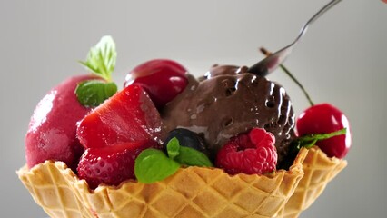 Sticker - bowl of ice cream ball and spoon eating