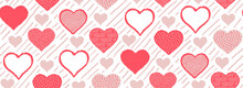 Red Heart Seamless Pattern. Grunge Hearts On White Background. Vector Illustration