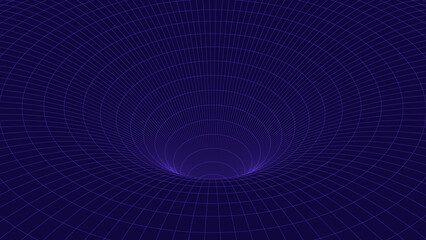 Wall Mural - A black Hole.Tunnel or wormhole.Vector Illustration.Wireframe tunnel. 3d digital wireframe tunnel.