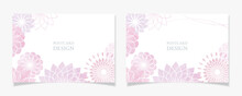 曲線で描いた花柄風のポストカードデザインD2【水彩塗／ピンク系】