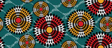 Fototapeta  - African ethnic traditional green pattern. seamless beautiful Kitenge, chitenge style. fashion design in colorful. Geometric circle abstract motif. Floral Ankara prints, African wax prints.