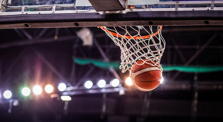 Wall Mural - basketball game ball going through hoop