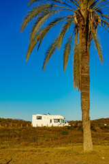 Wall Mural - Camper on beach, camping on sea coast