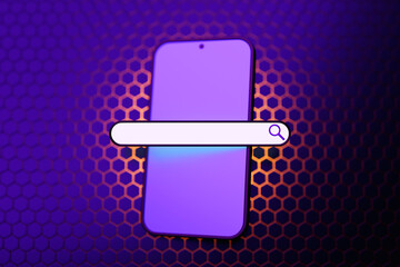 Fototapete - 3d illustration of a smartphone with an open browser tab on the screen. Internet search using smartphone.