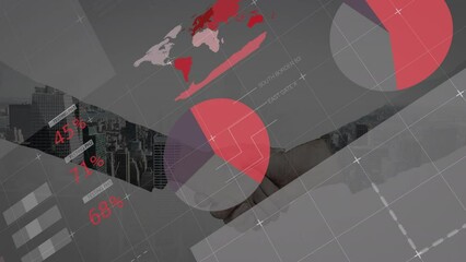 Wall Mural - Animation of graphs and data over shaking hands