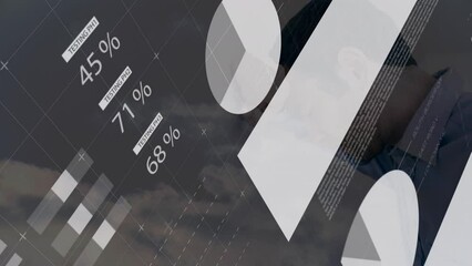 Poster - Animation of graphs and data over tired caucasian businessman