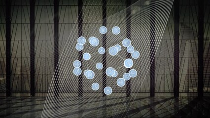 Poster - Animation of network of connections with icons and white lines over window