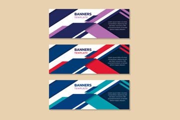 Poster - Templates of multicolored blue vector horizontal web banners with diagonal elements and a place for a text. Minimalist design. the abstract modern design combined with purple and red colors. 