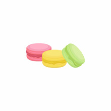 French Macaron Macaroons, Three Colored Macaroons, Sweet Confection Based On Meringue And Almond Flour, Vector Illustration