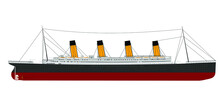Realistic Image Of An Ocean Liner On A White Background. Starboard Elevation.