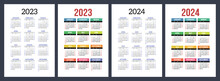2023 And 2024 Calendar Set. Color Vector Pocket Calender Design. Week Starts On Sunday. January, February, March, April, May, June, July, August, September, October, November, December