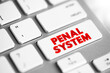 Penal System - network of agencies that administer a jurisdiction's prisons, and community-based programs like parole, and probation boards, text concept button on keyboard