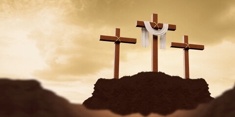 Wall Mural - Easter background with cross in 3d render