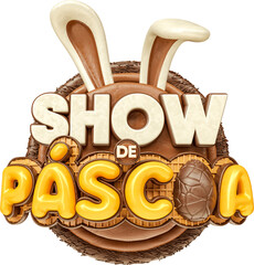 Sticker - Label easter with rabbit ear in portuguese 
3d render realistic