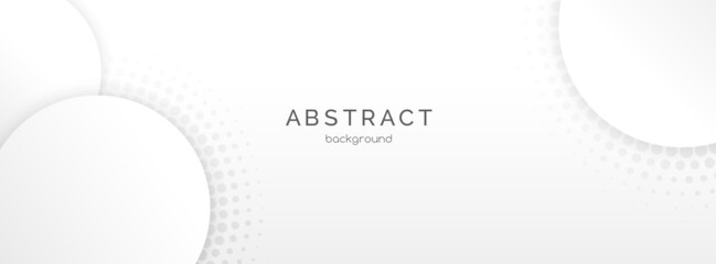 Wall Mural - White abstract vector long banner template. Minimal business background with circles, halftone and copy space for text. Facebook header, cover