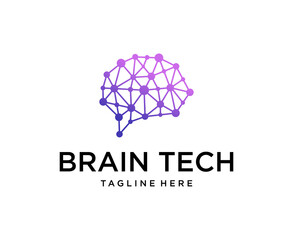 Wall Mural - Brain technology logo template, brain connection logo vector icon