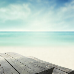 Desk of free space and summer beach 