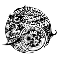 Canvas Print - Abstract polynesian ethnic circle tattoo