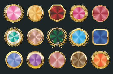 Poster - Collection of golden badges and labels with conical gradient retro style