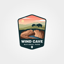 Wind Cave National Park Travel Sticker Illustration Design, Collection Of United States National Park Sticker Design