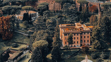 Aerial View Of The Gardens Of Vatican City In Rome, Italy