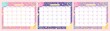 Set of calendars for girls in three colors with various cute elements. Rainbow, flowers, stars. Ideal for planning the week, month. You can write plans, homework, class schedules, holidays, hobbies, 