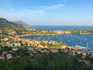 Wall Mural - Villefranche Sur Mer and Saint Jean Cap Ferrat aerial panoramic view, South of France.