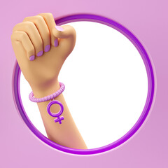 Wall Mural - frame with hand and symbol of women's day in 3d render 