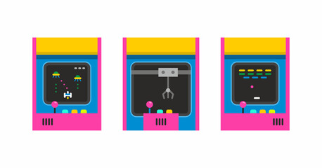 Wall Mural - game machines collection. vintage arcade game machine. old video game play icon