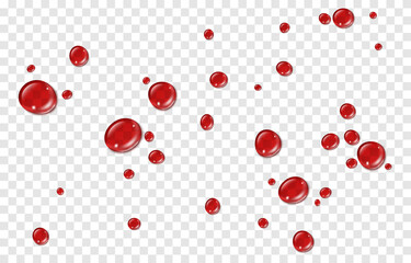 Wall Mural - Vector drops of red blood drops. Drops of blood PNG, red paint or blood on the surface. Realistic drops on an isolated transparent background.