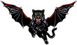 Panther with bat-like wings. Mythological winged big cat jump in the front view. Tattoo style isolated vector illustration 