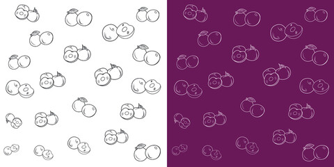 Poster - Group of plum fruit doodle pattern  half a Plum and a slice, isolated  background