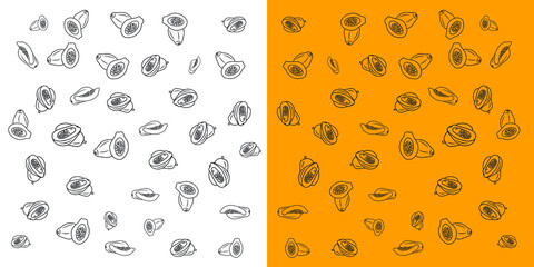 Wall Mural - Full and  sliced  segment of papaya vector doodle pattern