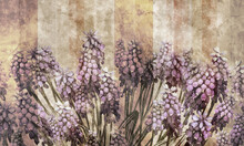 
Art Flowers Racialized On A Textural Background In A Different Color Palette Stripes Photo Wallpaper In The Interior