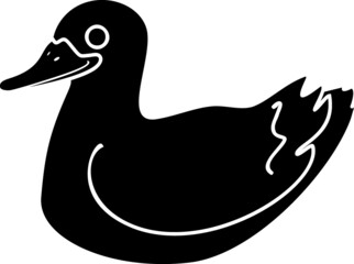Sticker - Black silhouette of cartoon duck isolated on white background