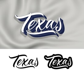 Sticker - Texas, hand lettering design for printing on clothes. Calligraphic text for t-shirt. Modern typography design. Vector lettering isolated on white background.