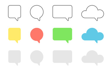 Aufkleber - Speech bubble set. Color text box. Social media chat shape. Square balloon. Dialog frame. Message tag. Speak cloud icon. Line quote sign. Business concept. Support and comment. Vector illustration