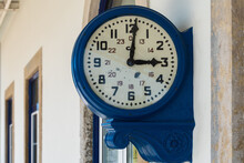 Blue Antique Clock On The Wall