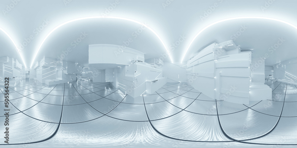 360 degree full panorama environment map of bright futuristic studio ...
