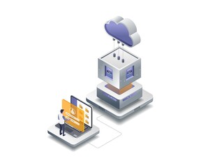 Aufkleber - Flat isometric illustration concept. man controlling central server data