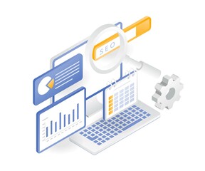 Aufkleber - Flat isometric illustration concept. web seo optimization analysis