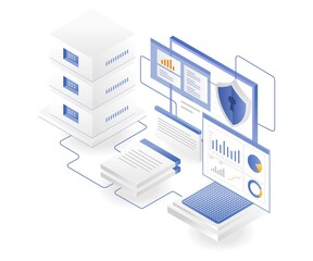 Leinwandbilder - Flat isometric illustration concept. cloud server analysis data
