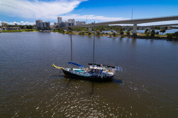 Wall Mural - Aerial view from a drone of a bridge over the Halifax River in Daytona Beach, Florida