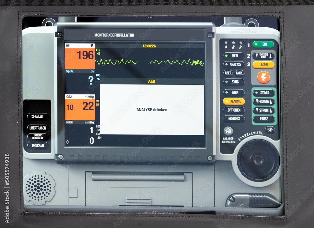 Monitor screen for a portable medical defibrillator or emergency heart ...