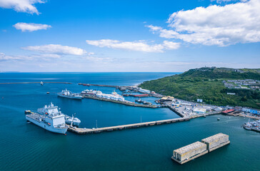 Wall Mural - Portland Harbour and Cruise Ship Dock from a drone, Weymouth, Dorset, England, England