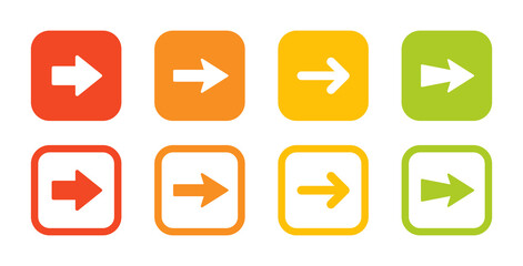 Poster - Arrow sign vector set. Right arrow symbol in colorful design.