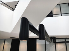 Inside Shot Of A Modern Building With Black And White Interior With Interesting Details