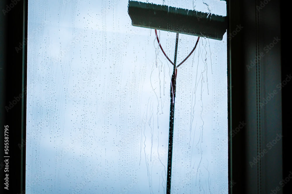 Window cleaning using telescopic water brush and wash system ...